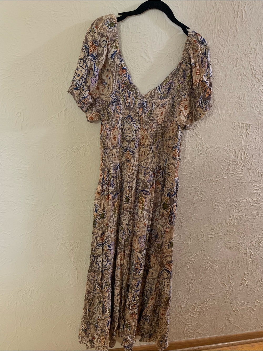 Dex Beige Paisley Maxi Dress with Blue and Orange Accents